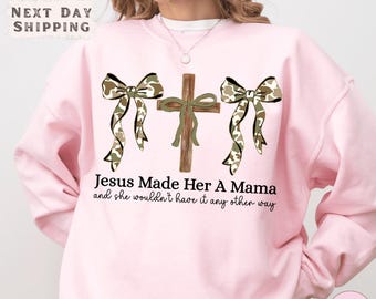 Sudadera cristiana Mama Faith, suéter estilo boho occidental con lazo y cruz, regalo religioso para mamá.