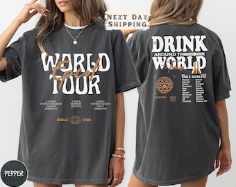 Disney Epcot Drink Around The World Comfort Colors Shirt, Epcot World Tour Shirt, Mickey And Friends World Tour Tee, Family Matching Tee
