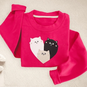 Adorable Cats Embroidered Sweatshirt, Peeking Cats Crewneck, Black Cat Shirt, Cozy Cat Mom Sweater,Pet Lover Gift, Cute Cat Lover Sweatshirt