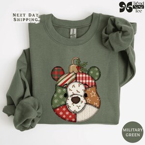 Rustic Christmas Mickey Sweatshirt: Cozy Patchwork Holiday Pullover