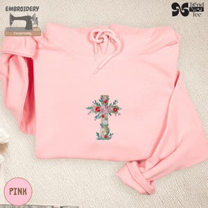 Christian Floral Cross Embroidered Sweatshirt, Easter Faith Crewneck, Religious Cozy Spring Sweater, Worship Gift for Her