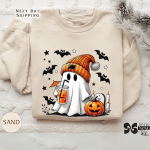 Spooky Season Pullover With Cute Ghost Design, Cozy Halloween Sweatshirt For Women, Fall Favorite Gift Idea For October Parties Autumn Vibes