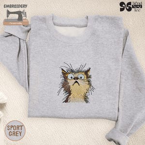 Funny Cat Embroidered Sweatshirt, Cute Fuzzy Kitty Gift, Funny Cat Lover Crewneck, Cozy Pet Mom Sweater, Cat Mom Birthday Gift