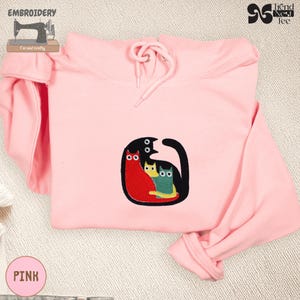 Colorful Embroidered Cat Sweatshirt, Funny Cat Lover Gift, Rainbow Kitty Crewneck, Vibrant Animal Sweater, Cute Cozy Cat Mom Top