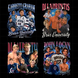 Peut inclure: Quatre graphismes sur fond noir. Chaque design présente un collage d'images de jeunes hommes avec les textes "Garrett Graham", "Di Laurentis" et "John Logan". Le texte "Briar University" est également présent.