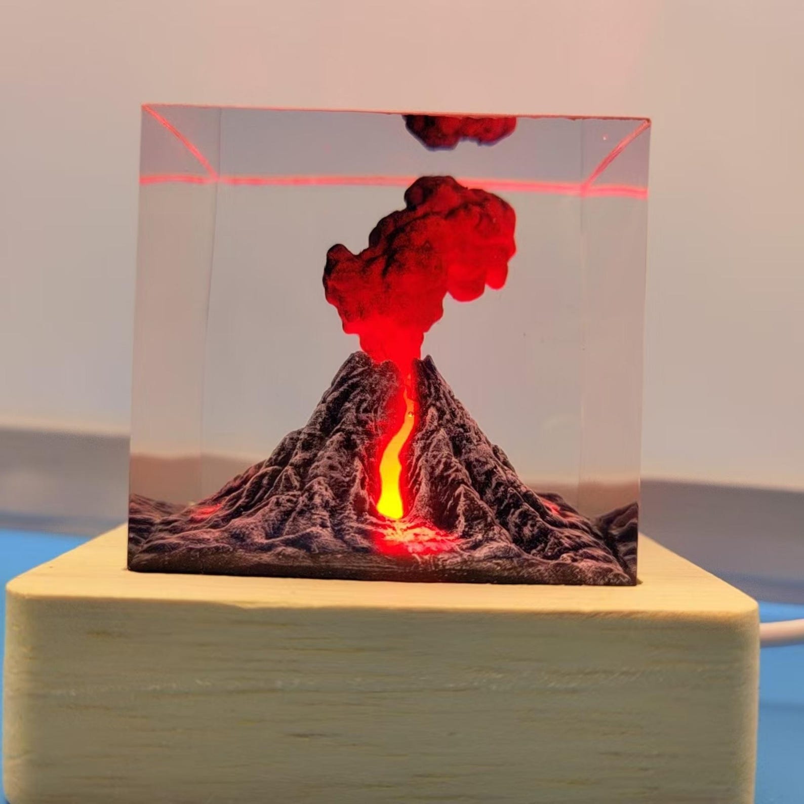Volcano Resin Night Lights-volcano Erupting Resin Lamp-3d Resin LED ...