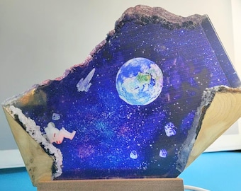 Lámpara de resina de galaxia espacial: luz nocturna de nave espacial personalizada