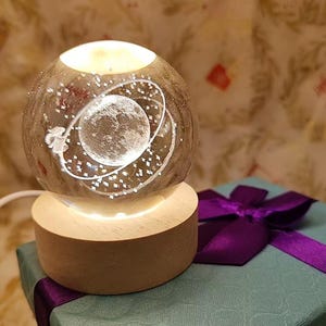 Personalized Crystal Ball Night Light: Solar System Desk Lamp