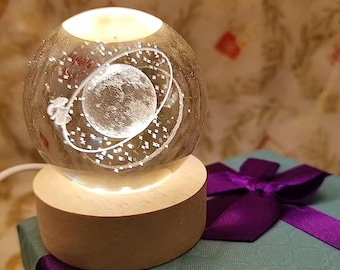 Personalized Crystal Ball Night Light: Solar System Desk Lamp