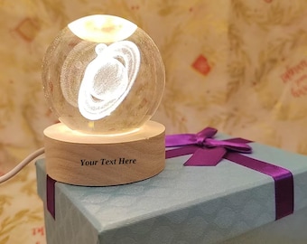 Personalized Galaxy Crystal Ball Night Light: Engraved Wooden Base