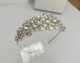 Diadema nupcial de cristal floral - Accesorio para el cabello de boda plateado