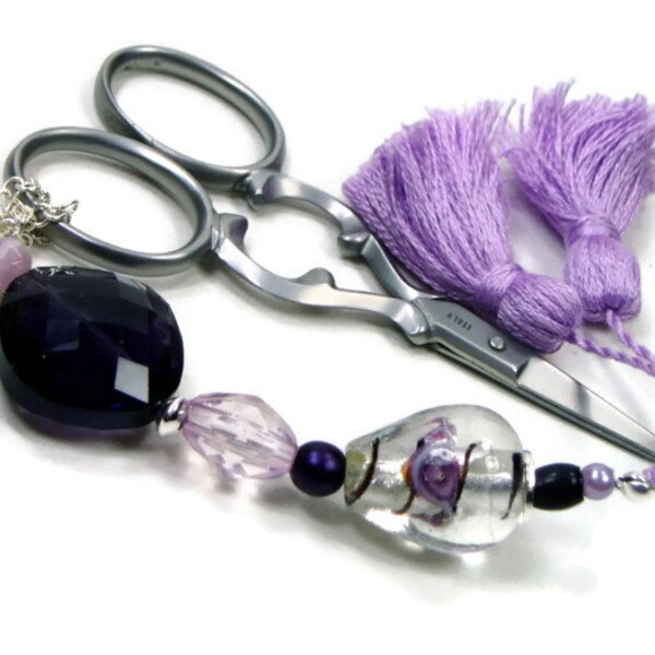 Scissor Fob, Beaded, Violet, Purple, Lavender, Craft Accessory, Sewing, Quilting, Cross Stitch, Needlepoint