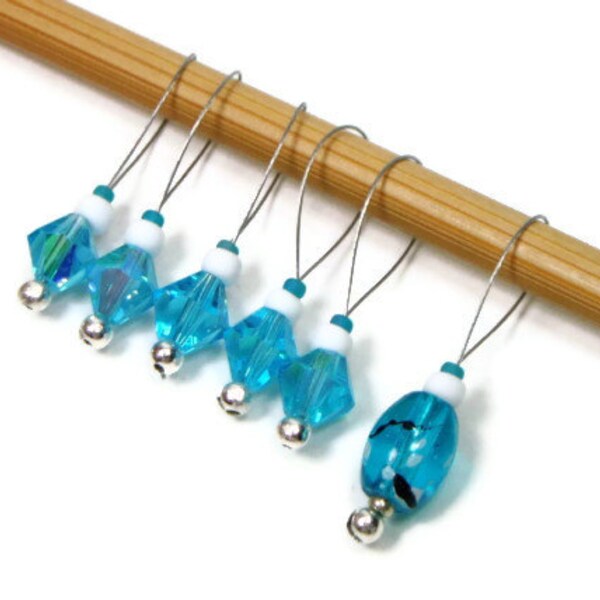 Knitting Stitch Markers Set, Snag Free, DIY Knitting Tools, Aqua, Blue, Gift for Knitter, Craft Supplies, TJBdesigns