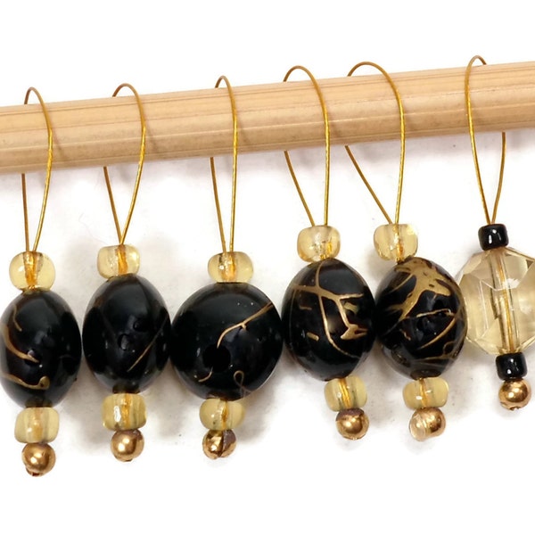 Knitting Stitch Markers, Snag Free, Black, Gold, DIY Knitting Tools, Gift for Knitter, Craft Supplies, TJBdesigns