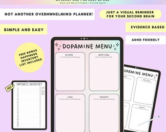 ADHD Planner Organizer ADHD Dopamenu Dopamine Menu Planner ADHD Adult Template Dopamine Menu