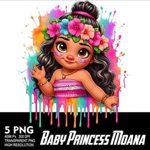 Prinsessan Vaiana Baby 5 PNG Design Sublimering Png 300 DPI Högupplöst Png T-shirt Mugg Tumpler Klistermärke Png Vaiana Prinsessdesign bild 5