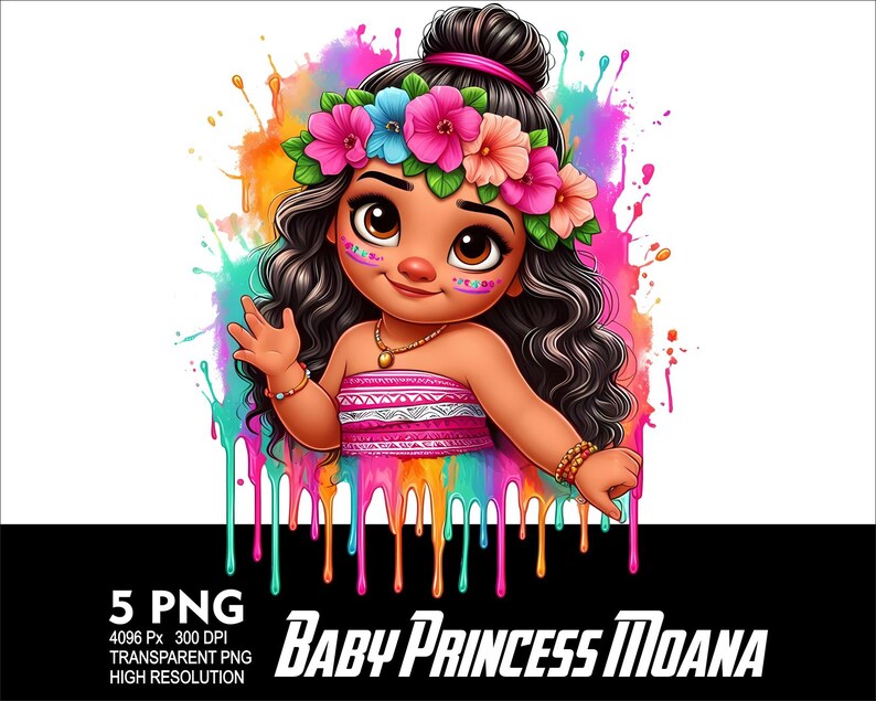 Prinsessan Vaiana Baby 5 PNG Design Sublimering Png 300 DPI Högupplöst Png T-shirt Mugg Tumpler Klistermärke Png Vaiana Prinsessdesign bild 5