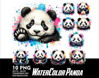 Panda Water Color 10 PNG Design for Sublimation Png 300DPI High Resolution Png Tshirt Mug Tumpler Sticker Png Cute Panda Design