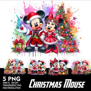 Christmas Mouse Family 5 PNG Design WaterColor Sublimation Png 300DPI High Resolution Png Tshirt Mug Tumpler Mouse Design