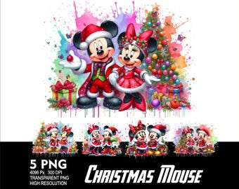 Kerst muis familie 5 png ontwerp aquarel sublimatie png 300 dpi hoge resolutie png tshirt mok Tumpler muis ontwerp