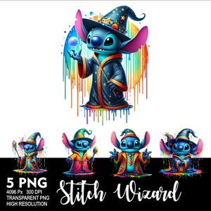 Diseño PNG de Stitch mago 5 para sublimación, PNG de alta resolución (300 DPI), diseño para camisetas, tazas y vasos.