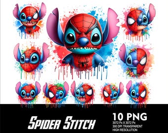 Superhero Spider Stitch 10 PNG Design WaterColor Sublimation Png 300DPI High Resolution Png Tshirt Mug Tumpler Hero Stitch Design