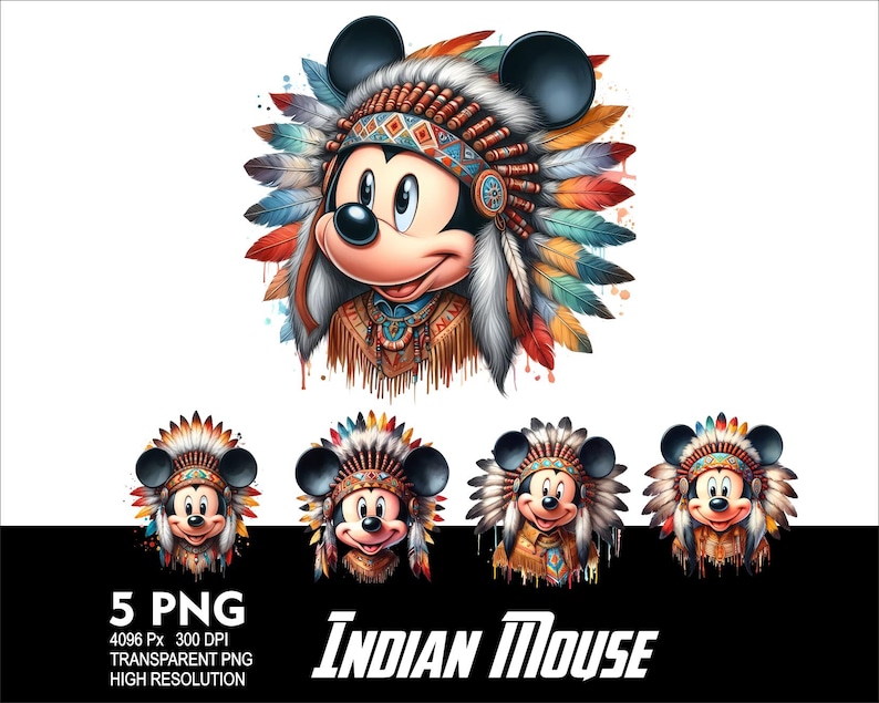 Indian Mickey Mouse 5 PNG-design för sublimering PNG 300 DPI högupplöst PNG-t-shirtmugg Tumpler-mus indisk design bild 1