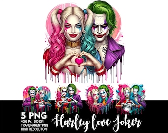Super Hero Love Quinn and Joker 5 PNG Mouse Design for Sublimation Png 300DPI High Resolution Png Tshirt Mug Tumpler Hero Joker Love Design