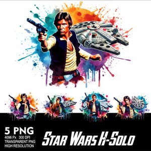 Diseño PNG de Star Wars H-Solo 5 para sublimación de acuarela Png 300 DPI de alta resolución Png Camiseta Taza Vaso Diseño de héroe de Starwars