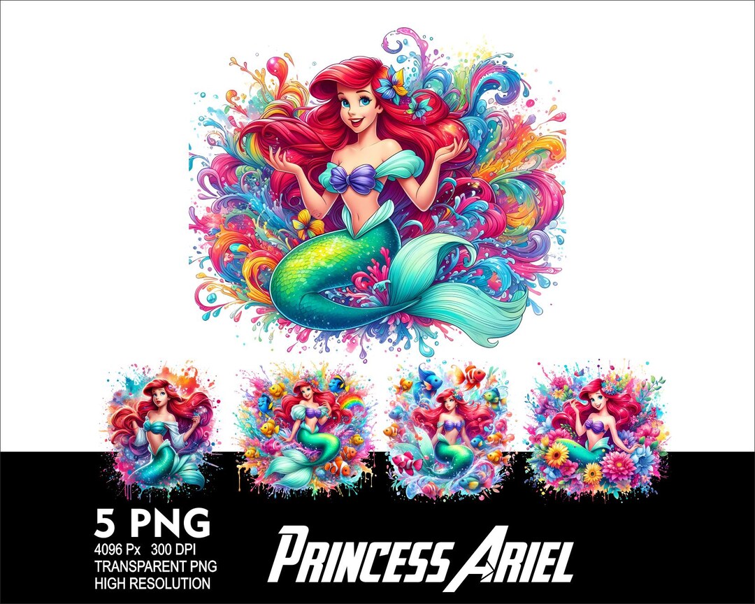 Princess Ariel Mermaid 5 PNG Design Sublimation Png 300DPI High ...