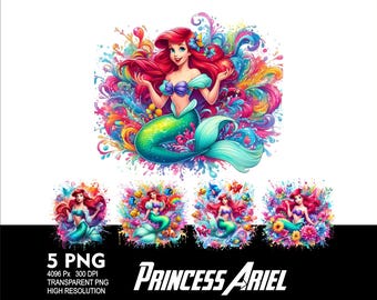 Prinsessan Ariel sjöjungfru 5 PNG-design sublimering png 300 dpi högupplöst png t-shirt mugg tumpler klistermärke png Ariel prinsessflicka design
