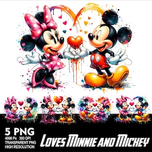 Loves Mickey 5 PNG Design WaterColor Sublimation Png 300DPI High Resolution Png Tshirt Mug Tumpler Love Mouse Design