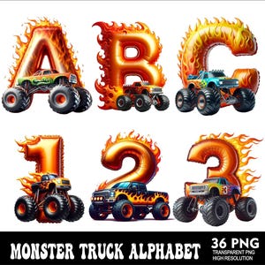 Letras del alfabeto de Monster Truck PNG Diseño de letras de Monster Truck Png Fuente de fiesta de bebé