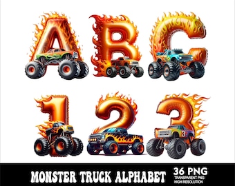 Monster Truck Alphabet PNG letters Design Monster Truck Letters Png Baby Party Font