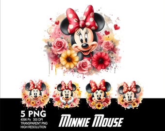 Minnie WaterColor 5 PNG Design for Sublimation Png 300DPI High Resolution Png Tshirt Mug Tumpler Mouse Girl Design
