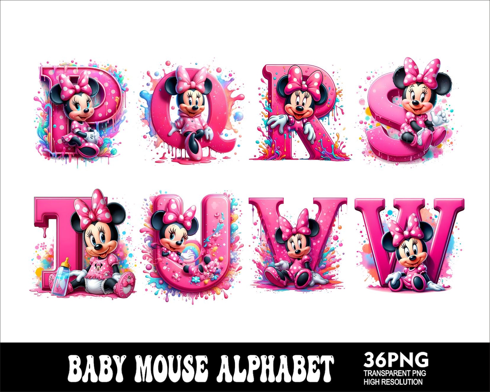 Minnie Lettering Baby Minnie Alphabet PNG Letters Design Mouse Letters Png Baby Font - Etsy