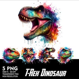 Trex Dinosaur Watercolor 5 PNG Design for Sublimation Png 300DPI High Resolution Png Tshirt Mug Tumpler Sticker Png flowers Trex Design