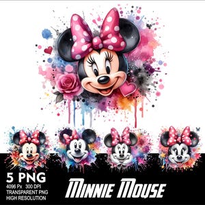 Mouse Girl WaterColor 5 PNG Design for Sublimation Png 300DPI High Resolution Png Tshirt Mug Tumpler Minnie Girl Design