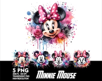 Mouse Girl WaterColor 5 PNG Design for Sublimation Png 300DPI High Resolution Png Tshirt Mug Tumpler Minnie Girl Design