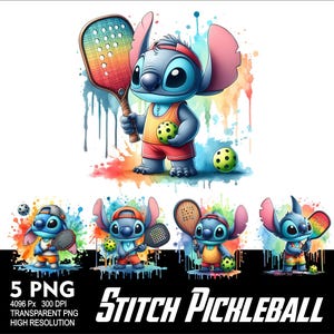 Pickleball Stitch 5 PNG Design Aquarell Sublimation Png 300DPI Hochauflösende Png Tshirt Tasse Tmpler Stitch Pickleball Design