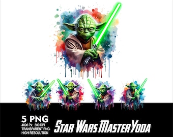 Star Wars Master Jedi 5 PNG Design pour sublimation aquarelle 300 DPI haute résolution PNG Tshirt Mug Gobelet Starwars Jedi Design