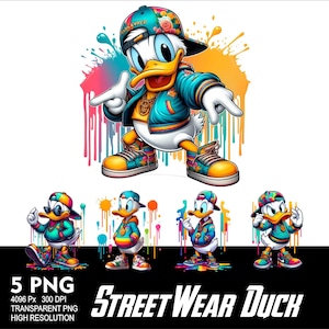Streetwear Duck 5 PNG Design aquarelle sublimation Png 300DPI haute résolution Png Tshirt Mug gobelet Streetwear Duck Design