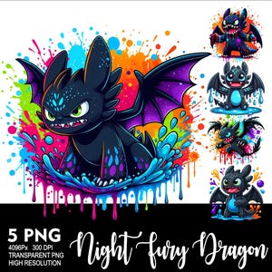 Cartoon Toothless Night Fury Watercolor 5 PNG Toothless Design for Sublimation Png 300DPI High Resolution Png Tshirt Mug Tumpler