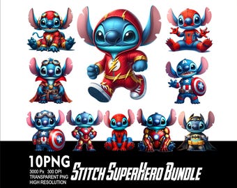Stitch Hero BUNDLE 10 PNG Design for Sublimation Png 300DPI High Resolution Png Tshirt Mug Tumpler Sticker Png Stitch Superhero Design