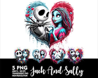 Jack and Sally Heart Love 5 PNG Design for Sublimation Png 300DPI High Resolution Png Tshirt Mug Tumpler Design Jack Sally Love