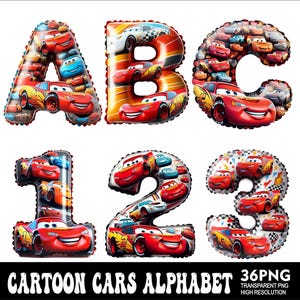 Cartoon Cars Alphabet PNG letters Design Cars Letters Png Baby Party Font
