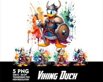 Diseño de pato vikingo PNG 5, acuarela, sublimación, PNG, 300 DPI, alta resolución, PNG, camiseta, taza, vaso. Diseño de pato vikingo.