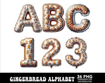 Letras PNG del alfabeto de pan de jengibre navideño, diseño de letras de pan de jengibre PNG, fuente PNG para fiesta navideña