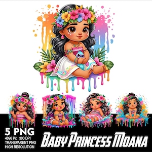 Prinsessan Vaiana Baby 5 PNG Design Sublimering Png 300 DPI Högupplöst Png T-shirt Mugg Tumpler Klistermärke Png Vaiana Prinsessdesign bild 1