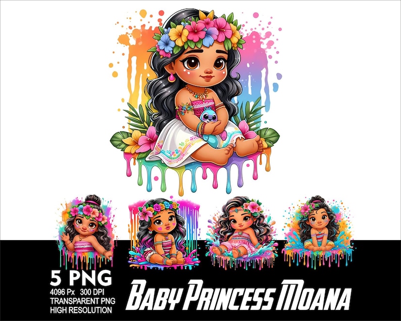 Prinsessan Vaiana Baby 5 PNG Design Sublimering Png 300 DPI Högupplöst Png T-shirt Mugg Tumpler Klistermärke Png Vaiana Prinsessdesign bild 1